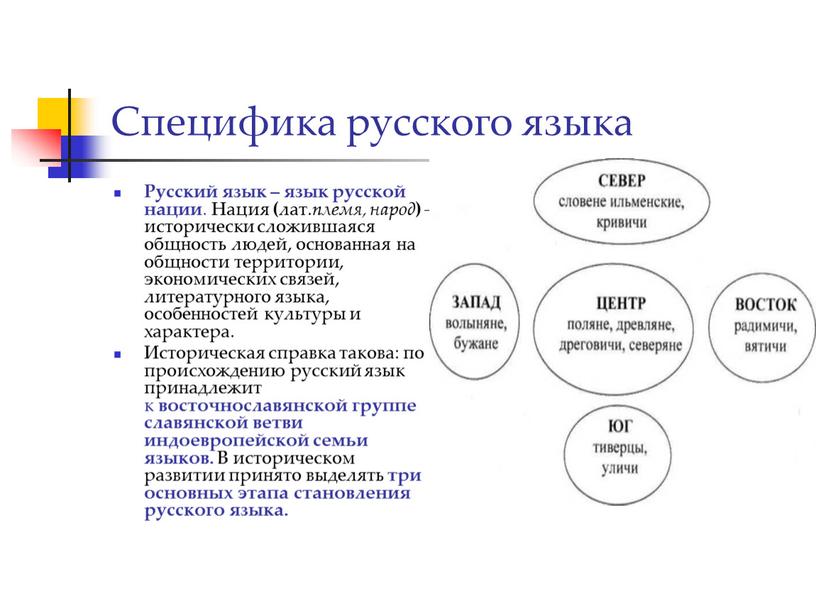 Специфика русского языка Русский язык – язык русской нации