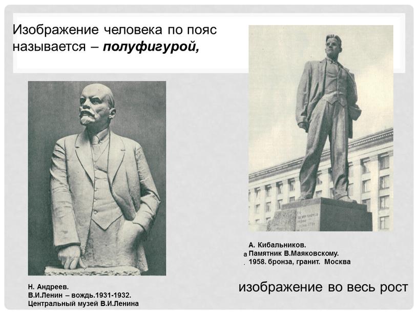 Изображение человека по пояс называется – полуфигурой, изображение во весь рост