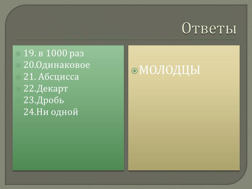 Ответы 19. в 1000 раз 20.Одинаковое 21