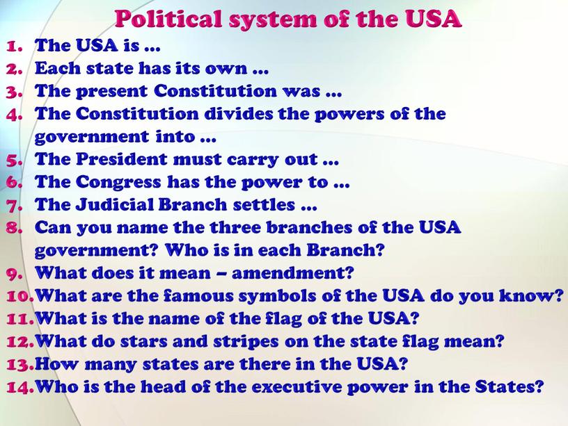 Political system of the USA The