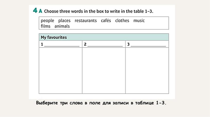 Выберите три слова в поле для записи в таблице 1-3