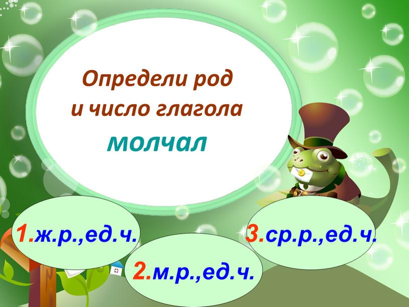 Определи род и число глагола молчал