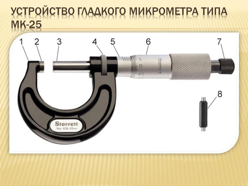 Устройство гладкого микрометра типа мк-25