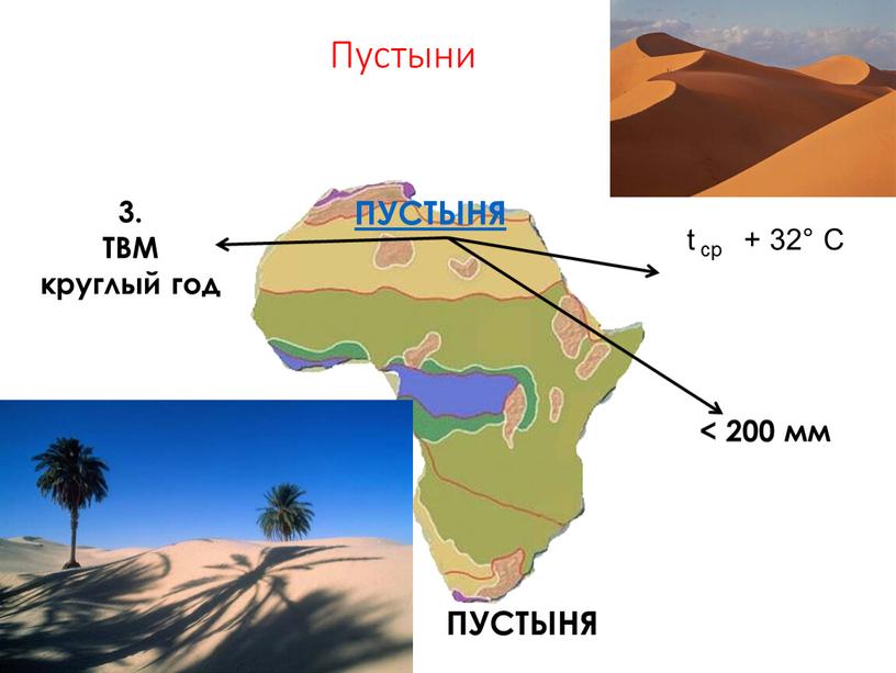 Пустыни 3. ТВМ круглый год t ср + 32°