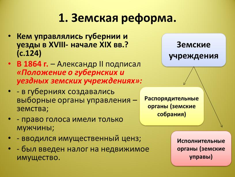 Земская реформа. Кем управлялись губернии и уезды в