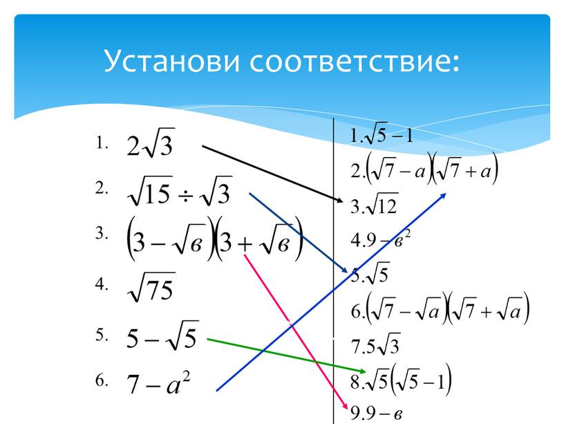 Установи соответствие: