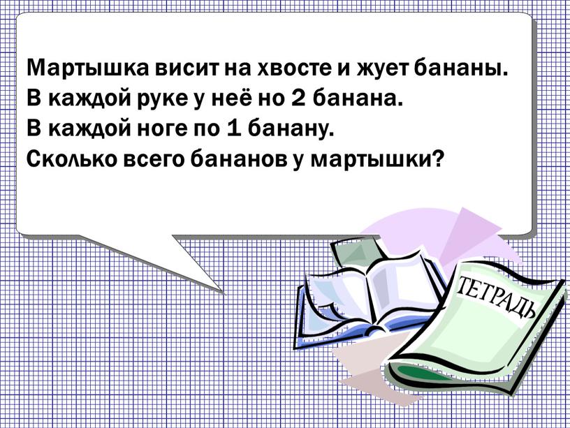 Мартышка висит на хвосте и жует бананы