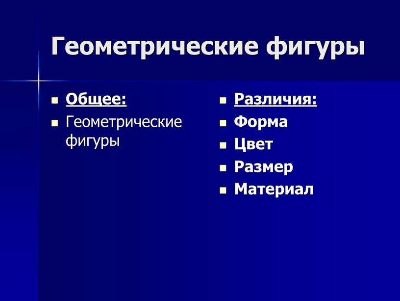 Геометрические фигуры Общее: Геометрические фигуры