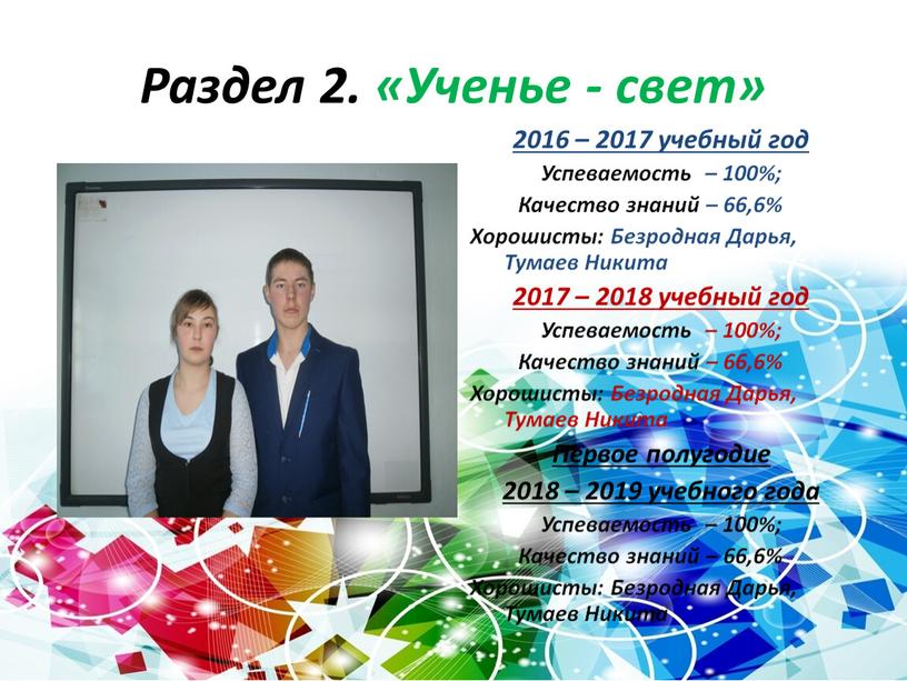 Раздел 2. «Ученье - свет» 2016 – 2017 учебный год