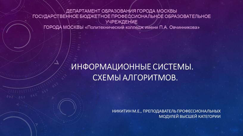 ИНФОРМАЦИОННЫЕ системы. Схемы алгоритмов