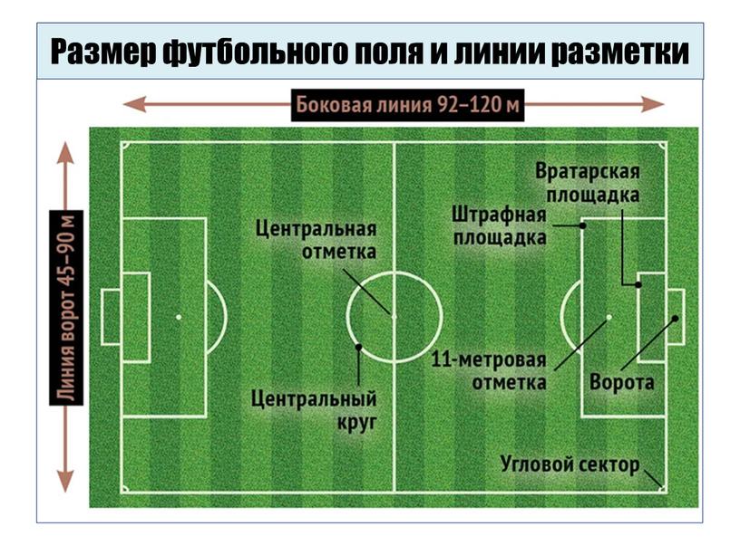 Размер футбольного поля и линии разметки