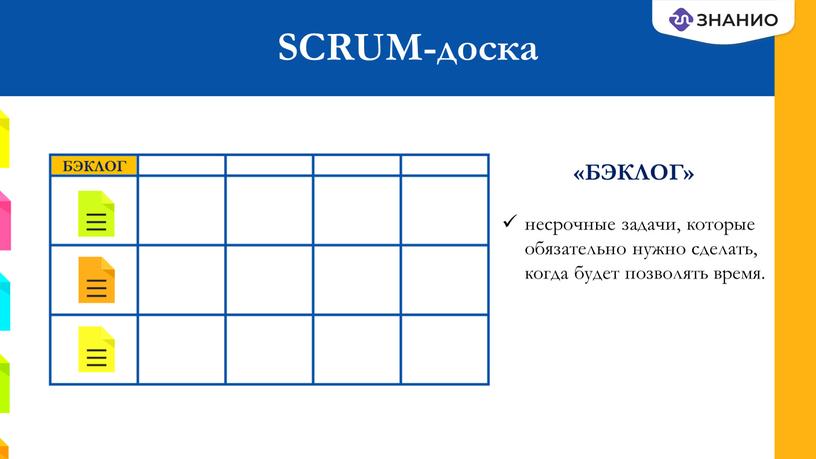 БЭКЛОГ» несрочные задачи, которые обязательно нужно сделать, когда будет позволять время