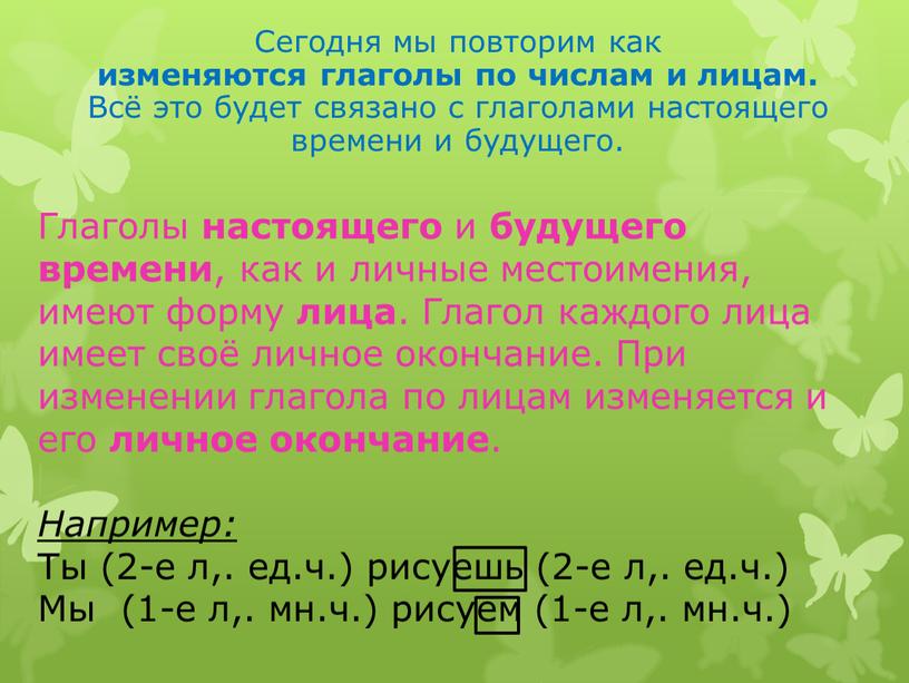 Сегодня мы повторим как изменяются глаголы по числам и лицам