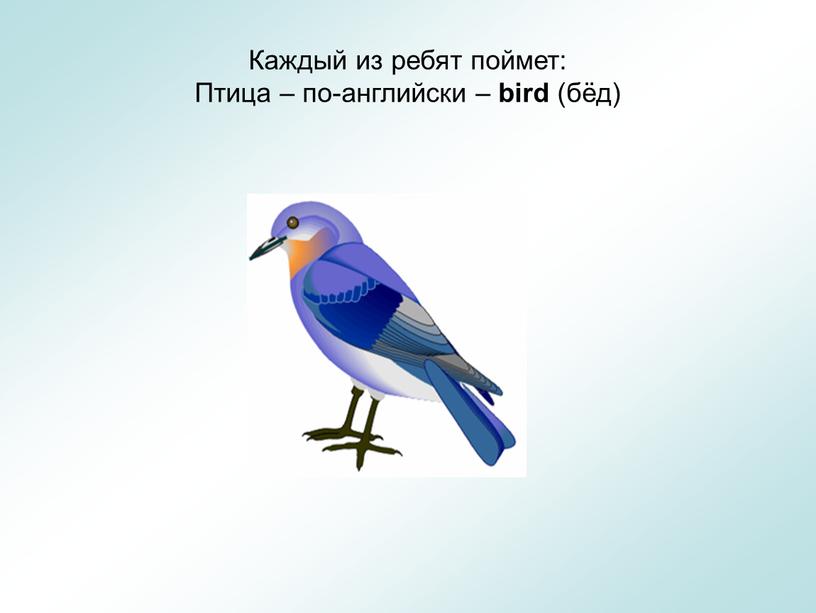 Каждый из ребят поймет: Птица – по-английски – bird (бёд)