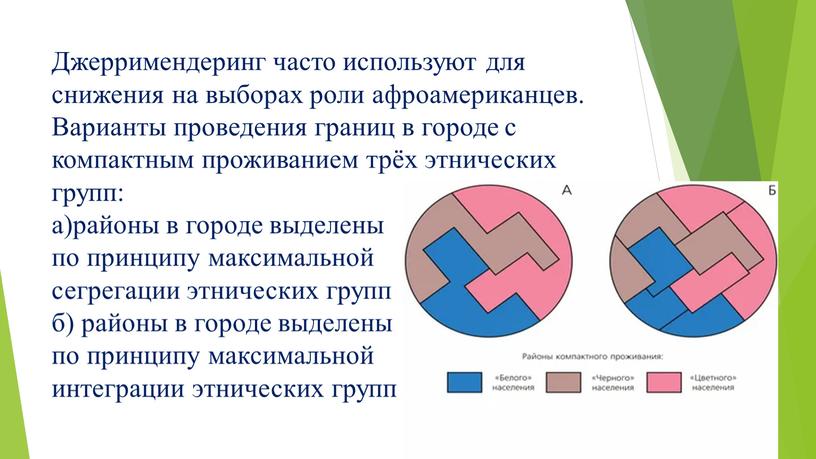 Джерримендеринг часто используют для снижения на выборах роли афроамериканцев