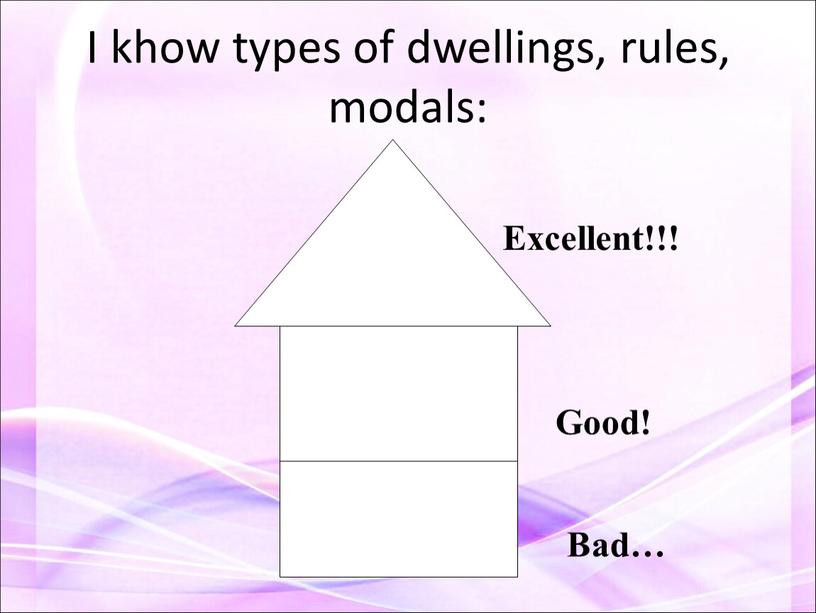 I khow types of dwellings, rules, modals: