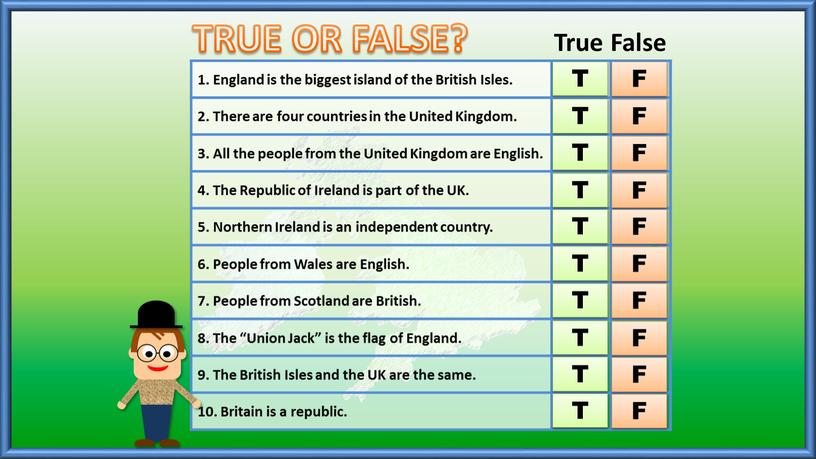 TRUE OR FALSE? 1. England is the biggest island of the