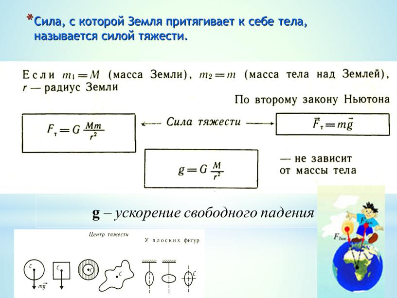 Сила, с которой Земля притягивает к себе тела, называется силой тяжести