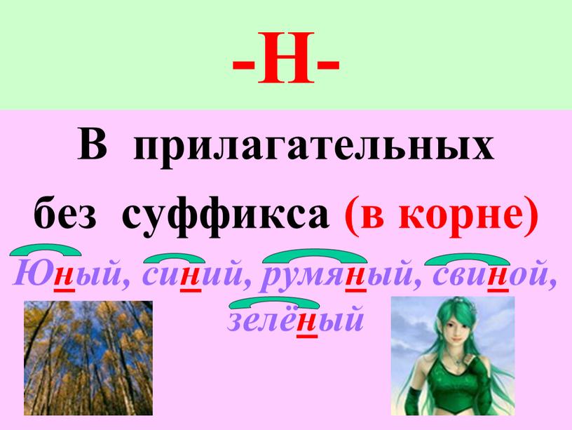 Н- В прилагательных без суффикса (в корне)