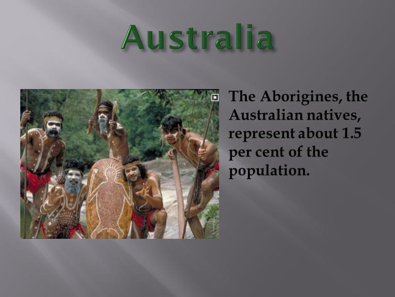 Australia The Aborigines, the Australian natives, represent about 1