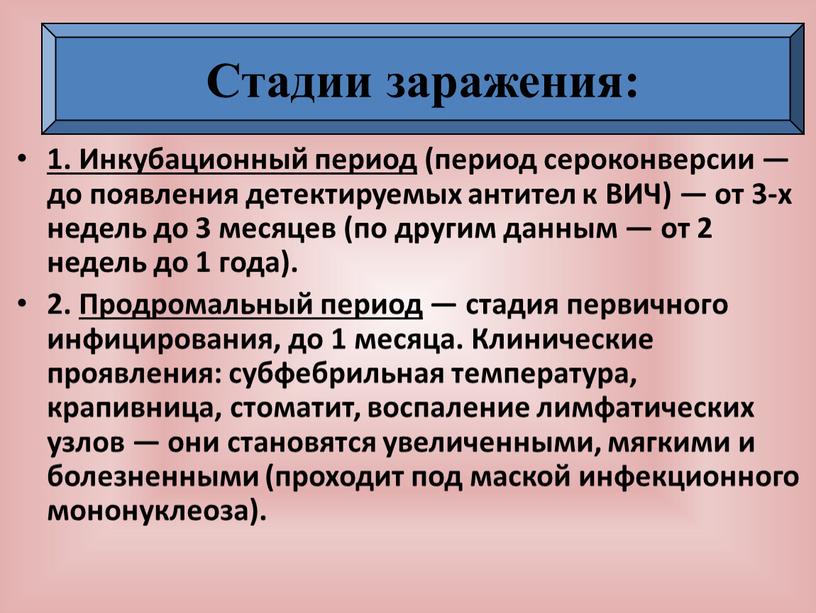 Инкубационный период (период сероконверсии — до появления детектируемых антител к