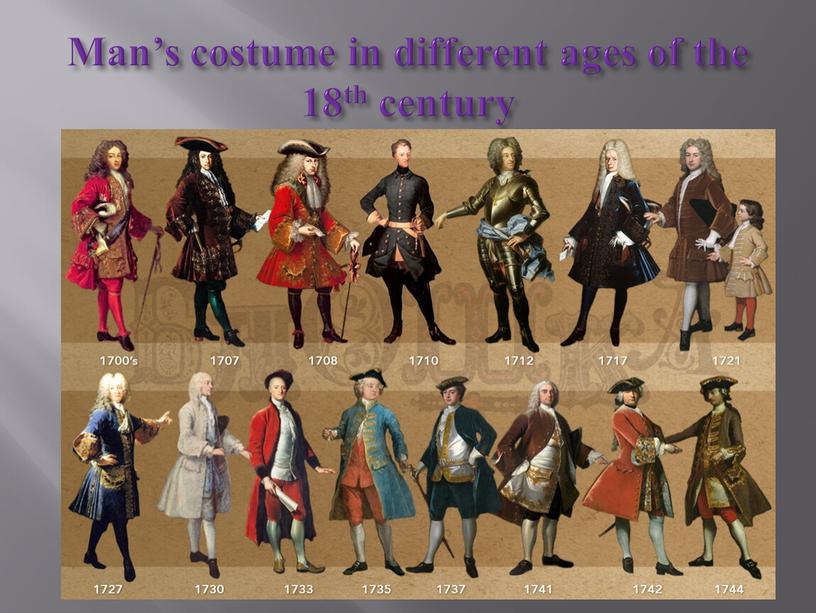 Man’s costume in different ages of the 18th century