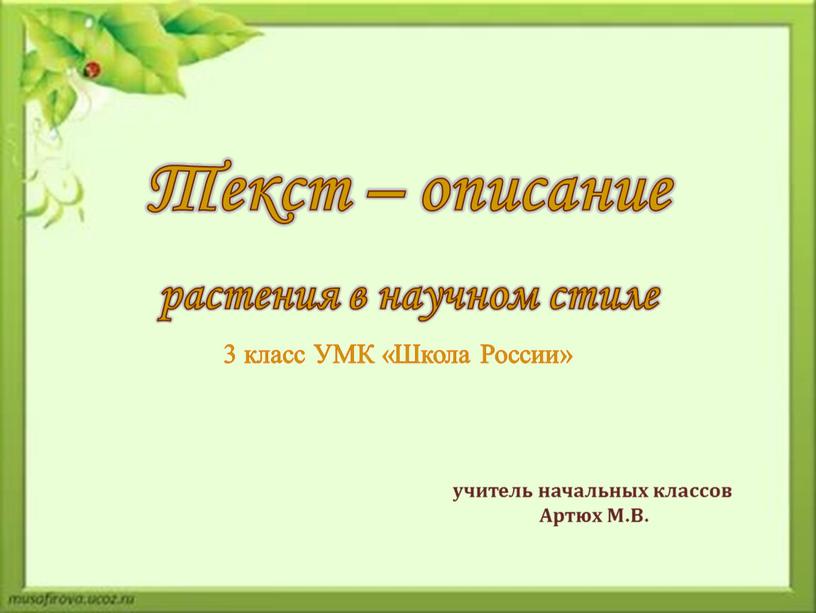 Текст – описание растения в научном стиле учитель начальных классов