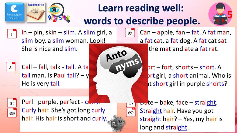 Learn reading well: words to describe people