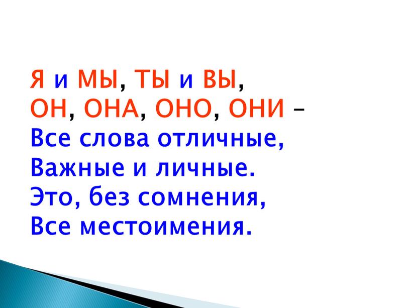 Я и МЫ, ТЫ и ВЫ, ОН, ОНА, ОНО,