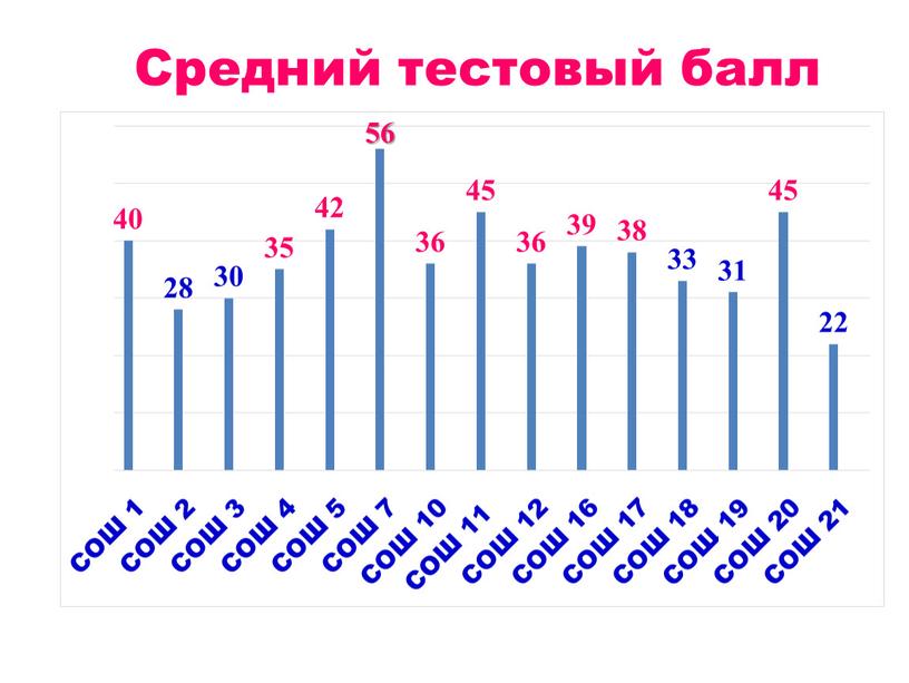 Средний тестовый балл по школам