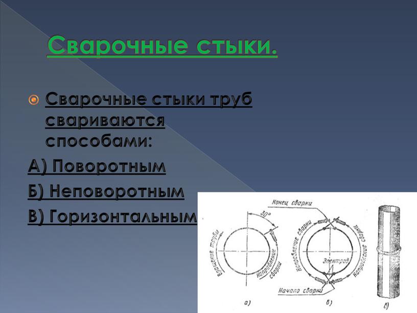 Сварочные стыки. Сварочные стыки труб свариваются способами: