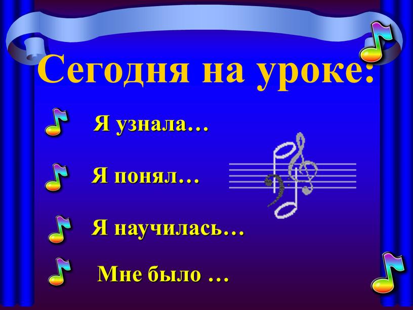 Сегодня на уроке: Я узнала… Я понял…