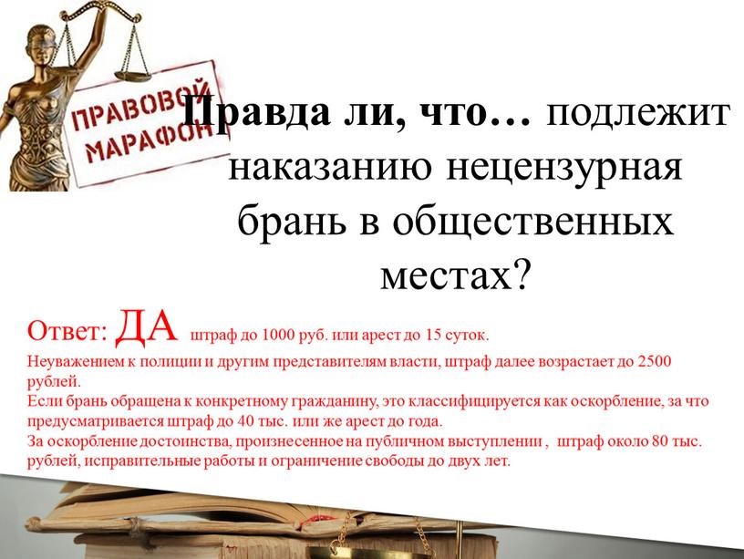Ответ: ДА штраф до 1000 руб. или арест до 15 суток