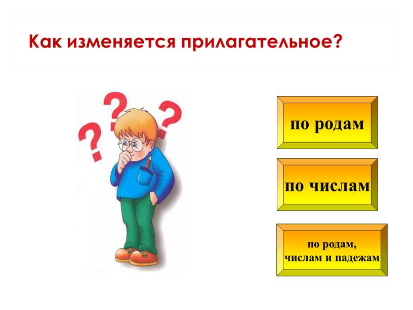 по числам по родам, числам и падежам по родам Как изменяется прилагательное?