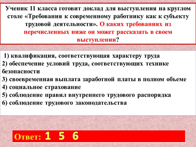 Ученик 11 класса готовит доклад для выступления на круглом столе «Требования к современному работнику как к субъекту трудовой деятельности»