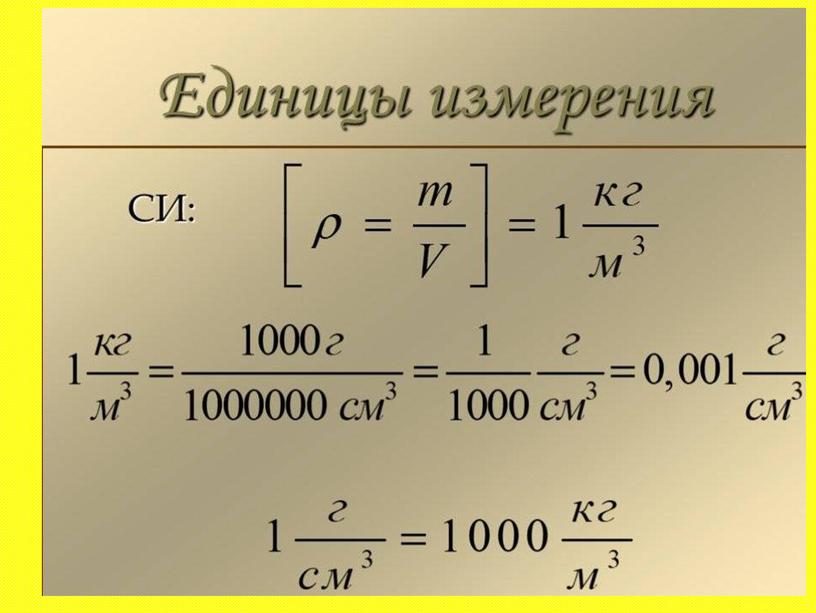 Плотность вещества. Расчет массы и объема тела по его плотности.