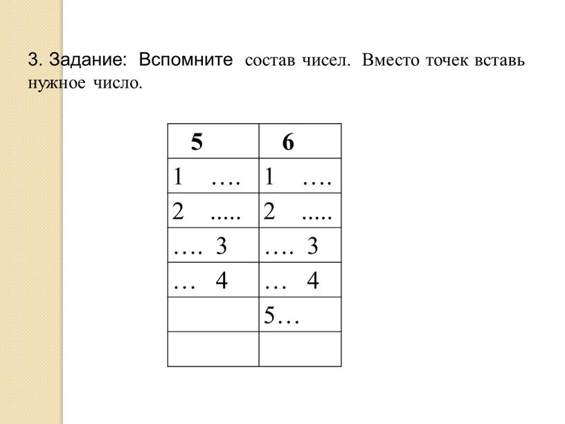 Задание: Вспомните состав чисел