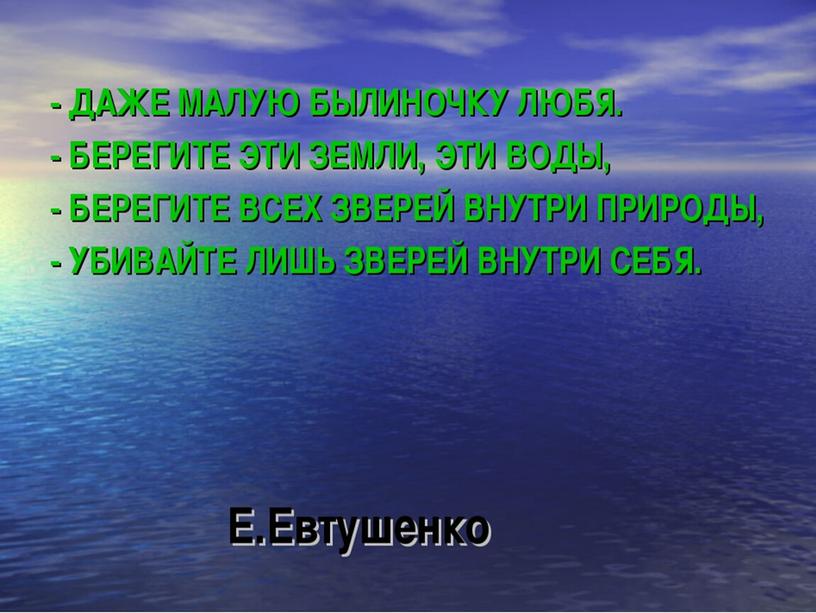 Е. Евтушенко Берегите эти земли, эти воды,