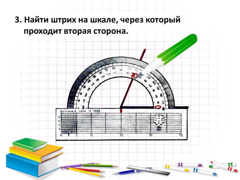 Найти штрих на шкале, через который проходит вторая сторона