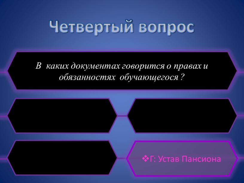 Четвертый вопрос В каких документах говорится о правах и обязанностях обучающегося ?