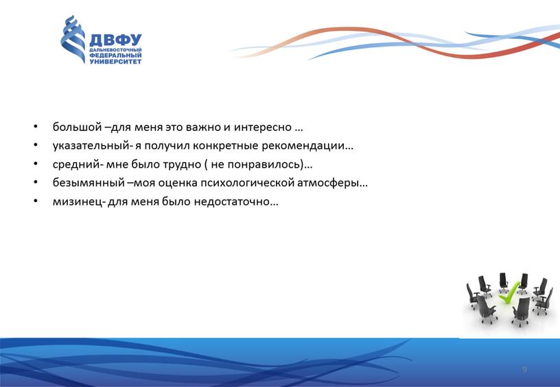 большой –для меня это важно и интересно … указательный- я получил конкретные рекомендации… средний- мне было трудно ( не понравилось)… безымянный –моя оценка психологической атмосферы…
