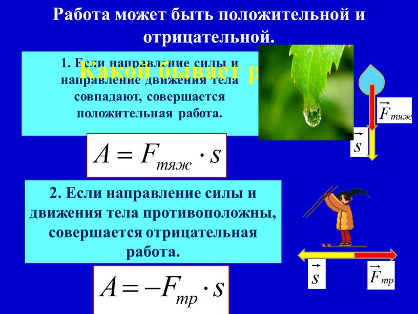 Работа может быть положительной и отрицательной