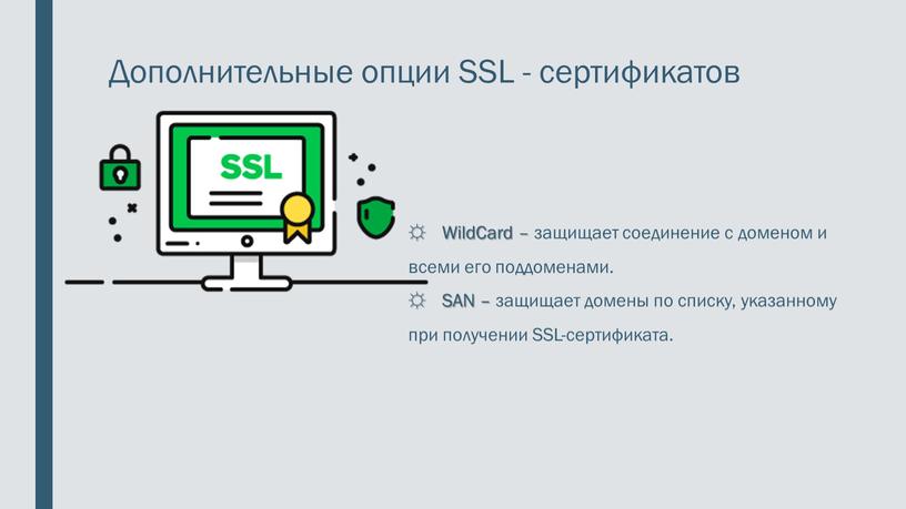 Дополнительные опции SSL - сертификатов