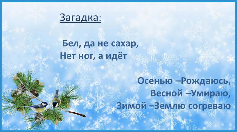 Загадка: Бел, да не сахар, Нет ног, а идёт