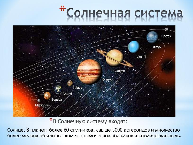 Солнечная система В Солнечную систему входят:
