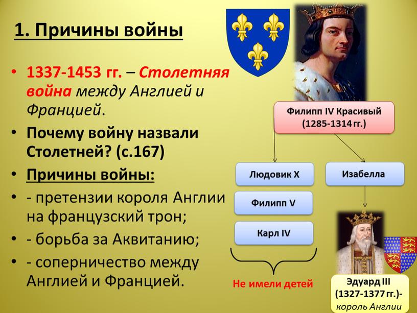 Причины войны 1337-1453 гг. –