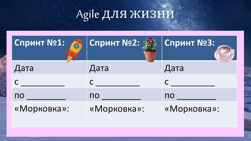 Agile для жизни Спринт №1: Спринт №2: