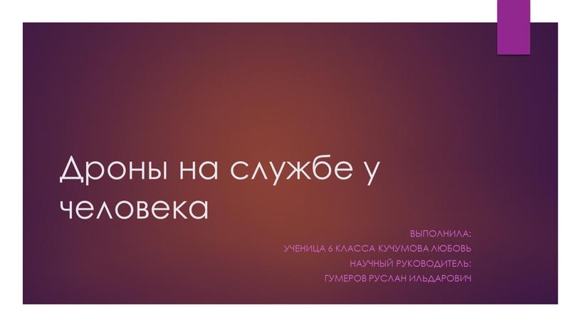 Дроны на службе у человека Выполнила: ученица 6 класса