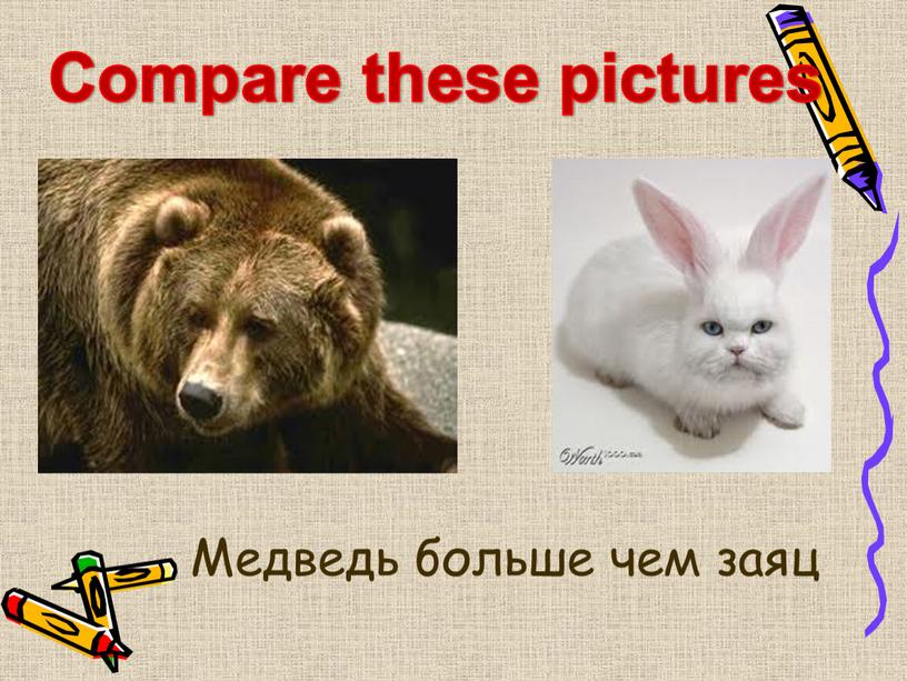 Compare these pictures Медведь больше чем заяц