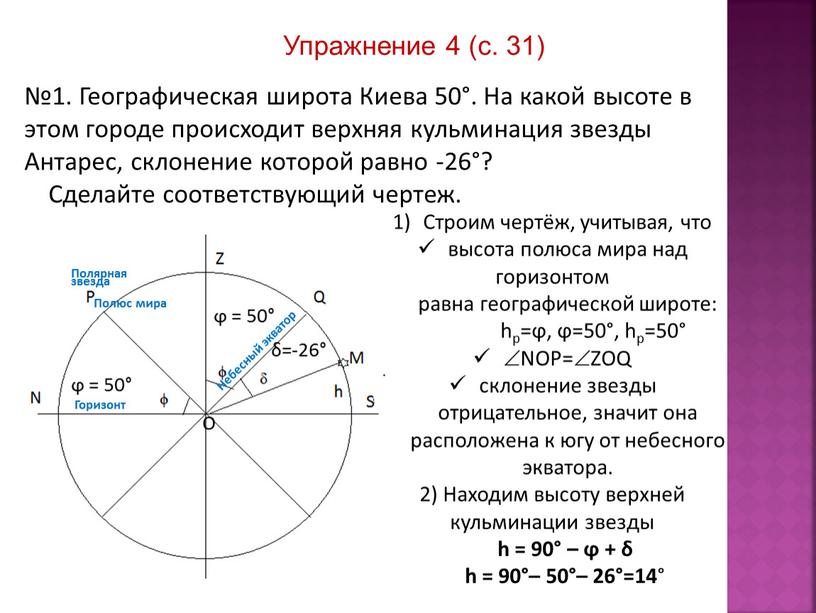 Упражнение 4 (с. 31) №1. Географическая широта